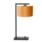 Zwarte tafellamp Stang 7123ZW met goud velours kap - Goud, Zwart - Metaal, Textiel - Steinhauer