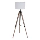 Vloerlamp Triek 7176ZW met grof witte linnen kap Ø40 cm - Zwart - Elektronica, Hout, Metaal, Textiel - Steinhauer