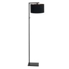 Zwarte vloerlamp Stang 7196ZW met schakelaar en zwart linnen kap - Zwart - Metaal, Textiel - Steinhauer