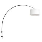 Boog wandlamp Sparkled Light 8138ZW zwart met grof wit linnen kap - Linnen wit, Zwart - Metaal, Textiel, Velours stof - St...