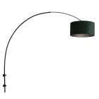 Boog wandlamp Sparkled Light 8139ZW zwart met luxe groen velours kap - Groen, Zwart - Metaal, Textiel, Velours stof - Stei...