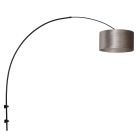 Boog wandlamp Sparkled Light 8140ZW zwart met grijs velours kap - Grijs, Zwart - Metaal, Textiel, Velours stof - Steinhauer