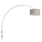 Boog wandlamp Sparkled Light 8143ST staal met grof grijs linnen kap - Grijs, Staal - Linnen , Metaal, Textiel - Steinhauer
