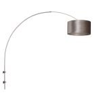 Boog wandlamp Sparkled Light 8146ST staal met grijs velours kap - Grijs, Staal - Metaal, Textiel, Velours stof - Steinhauer