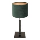 Zwarte tafellamp Stang 8162ZW met draai schakelaar en groen velours stof kap - Groen - Metaal, Textiel - Steinhauer