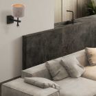 Zwarte wandlamp Stang 8206ZW met leeslamp en grijs velours kap - Grijs, Zwart - Metaal, Textiel - Steinhauer