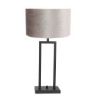 Zwarte tafellamp Stang 8213ZW met draai schakelaar en grijs velours kap - Grijs, Zwart - Metaal, Textiel - Steinhauer