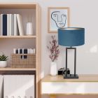 Zwarte tafellamp Stang 8215ZW met draai schakelaar en blauw velours kap - Blauw, Zwart - Metaal, Textiel - Steinhauer (fot...