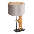 Tafellamp Animaux 8227ZW - luxe sfeer met grijze velours kap - Goud, Zwart - Metaal, Textiel, Velours stof - Steinhauer