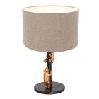 Tafellamp Animaux 8231ZW - speelse charme met grijze grof linnen kap - Goud, Grijs, Zwart - Linnen , Metaal, Textiel - Ste...