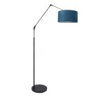 Vloerlamp Prestige Chic 8239ZW met blauwe velours kap - Blauw, Zwart - Metaal, Velours stof - Steinhauer
