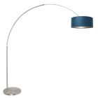 Booglamp Sparkled Light 8241ST staal met luxe blauwe velours kap - Staal - Metaal, Textiel - Steinhauer