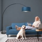 Booglamp Sparkled Light 8242ZW zwart met luxe blauwe velours kap - Blauw, Zwart - Metaal, Velours stof - Steinhauer