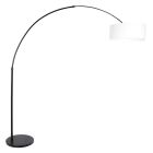 Zwarte vloerlamp / booglamp Sparkled Light 9899ZW met wit grof linnen kap