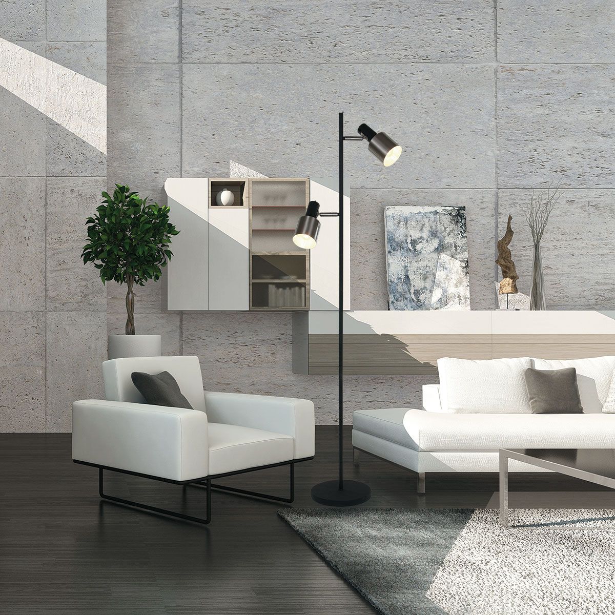 Vloerlamp Fjorgard 1702ZW - stoere 2-lichts lamp in zwart met metaal