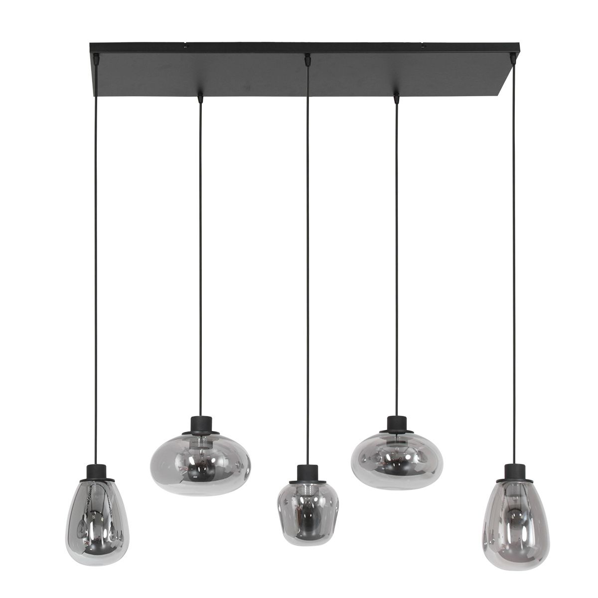Hanglamp Reflexion 3078ZW zwarte 5 lichts lamp met smoke glas