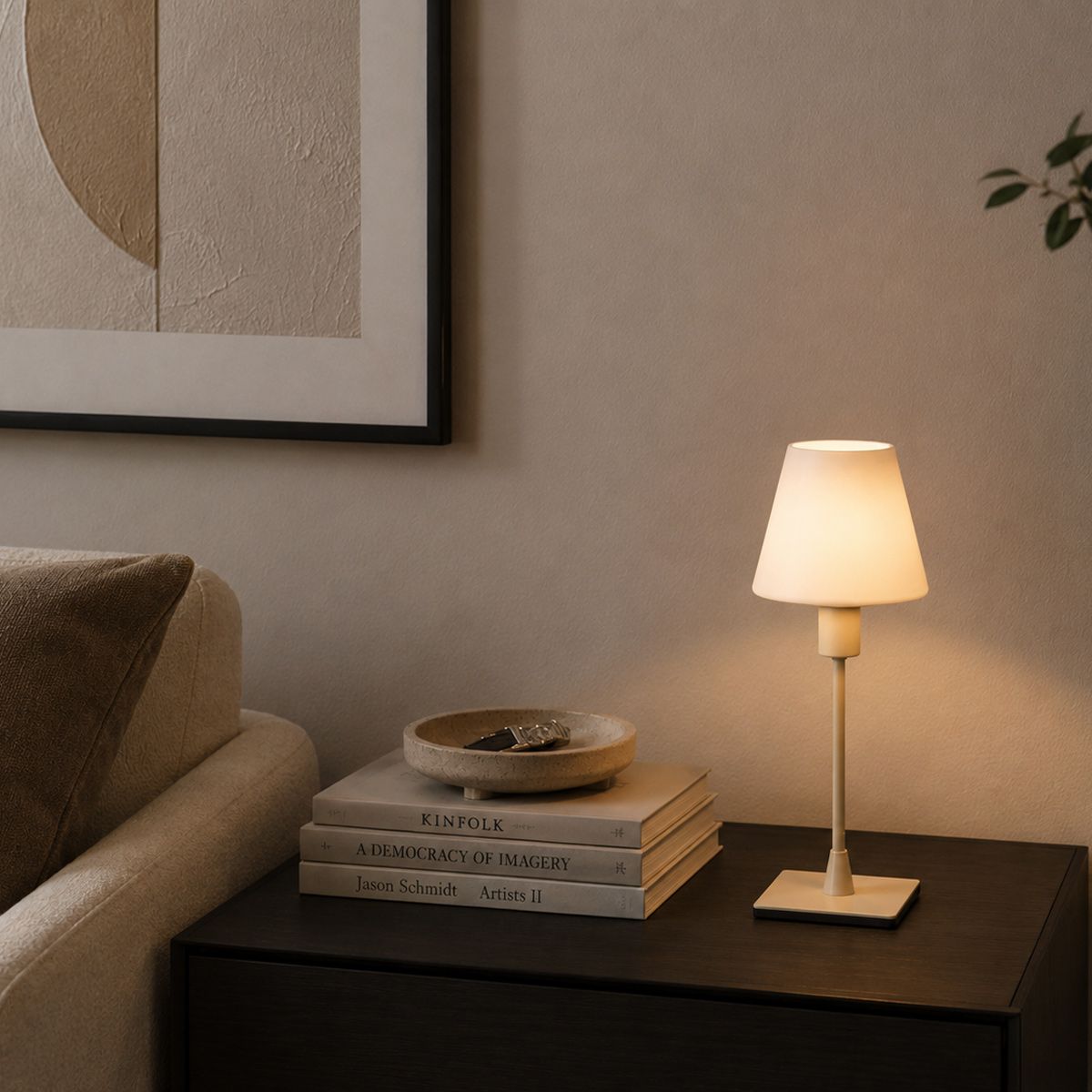 Tafellamp Ancilla 3100CR crème touch on/off met wit glas