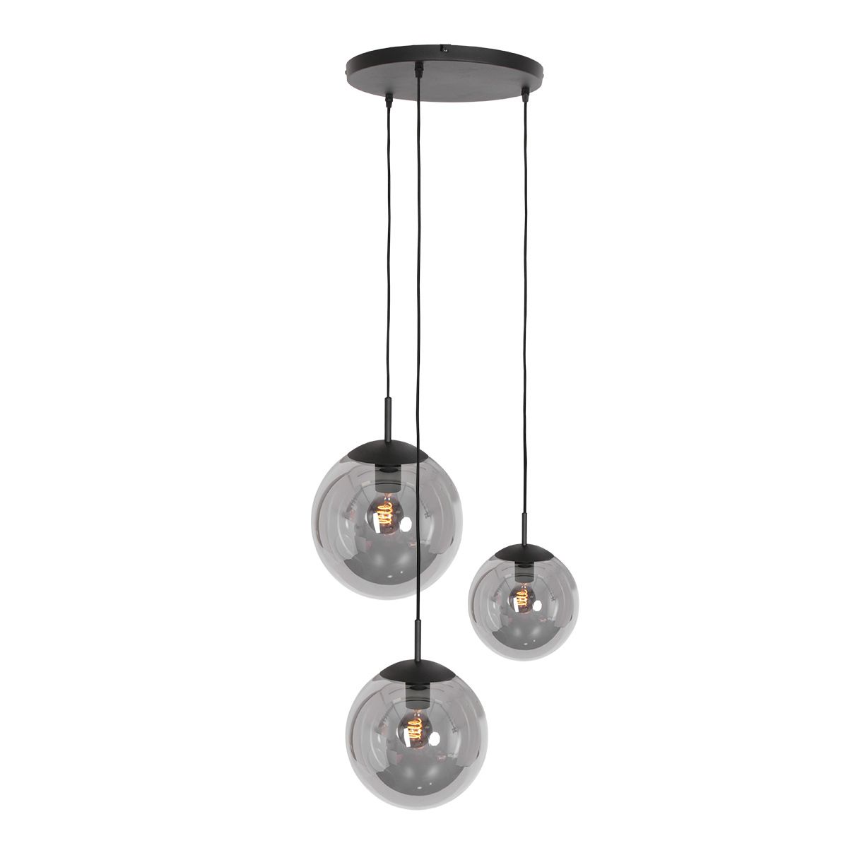 Hanglamp Bollique 3123ZW zwarte 3 lichts lamp met smoke glas