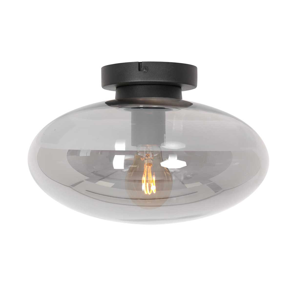 Plafondlamp Reflexion 3388ZW zwarte lamp met smoke glas Ø30 cm