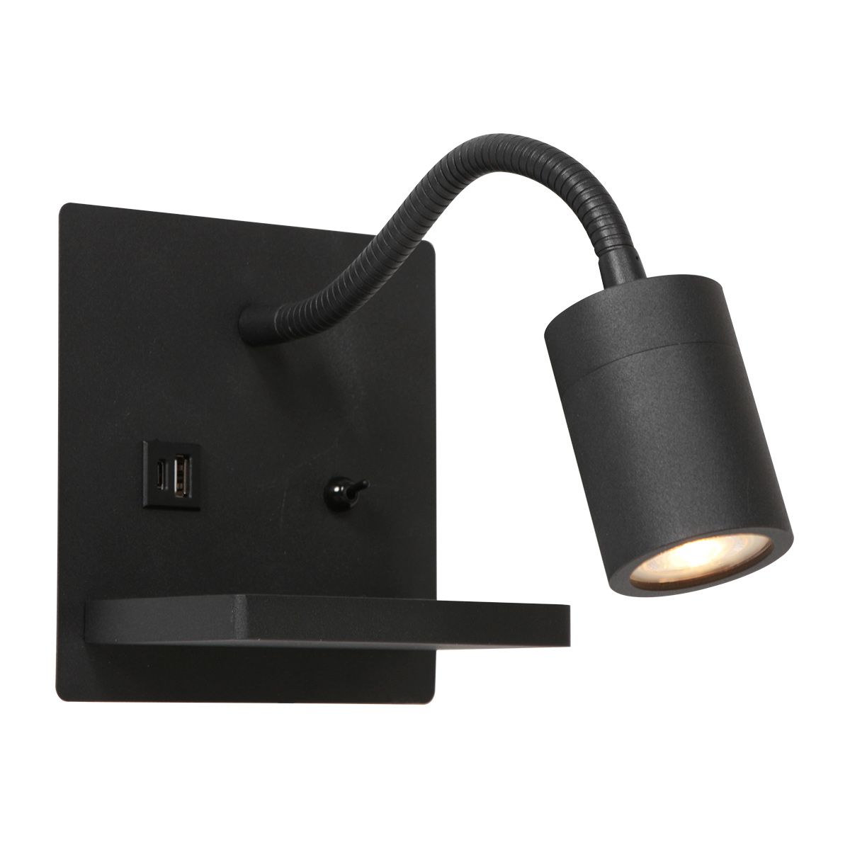 Wandlamp Upround 3654ZW Zwart met draadloze telefoonlader