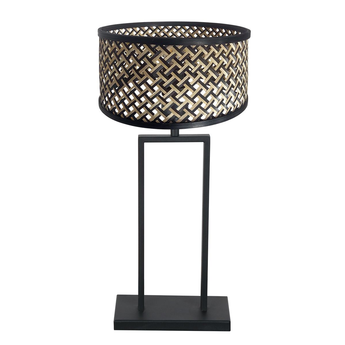 Zwarte tafellamp Stang 3856ZW met zwart beige bamboe kap