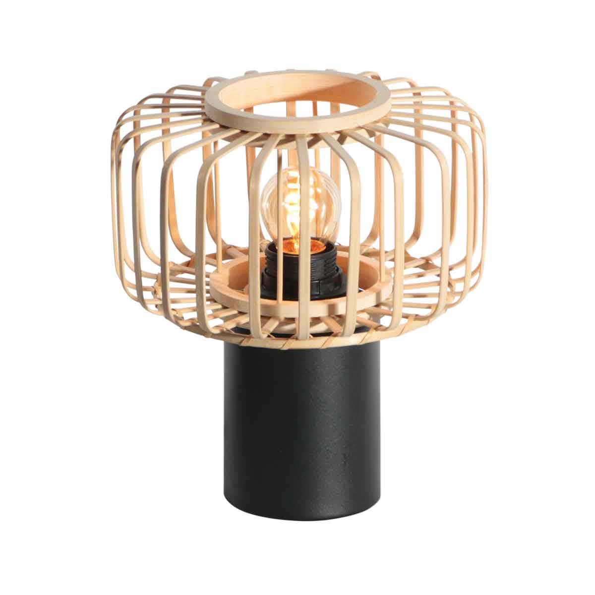Tafellamp Breeza-Beach 4143ZW zwart met bamboe kap Ø20 cm