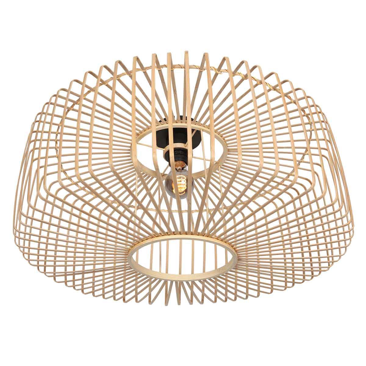 Plafondlamp Breeza-Beach 4144ZW zwart met bamboe kap Ø60 cm