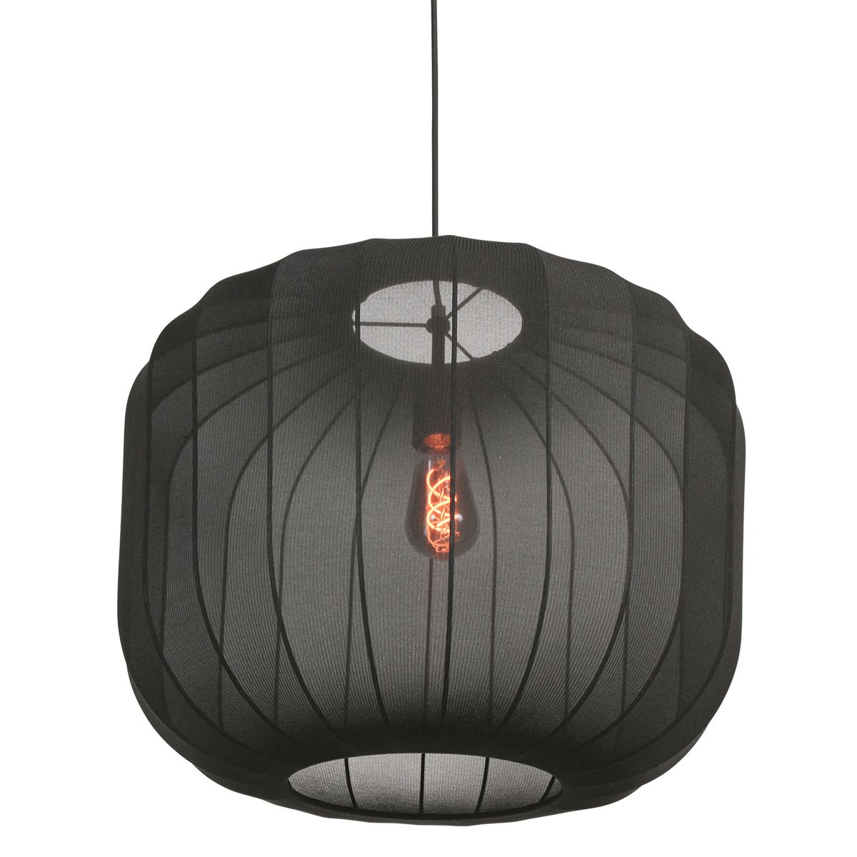 Zwarte Hanglamp Sable 4192ZW Stijlvolle Verlichting met Luxe Linnen Kap