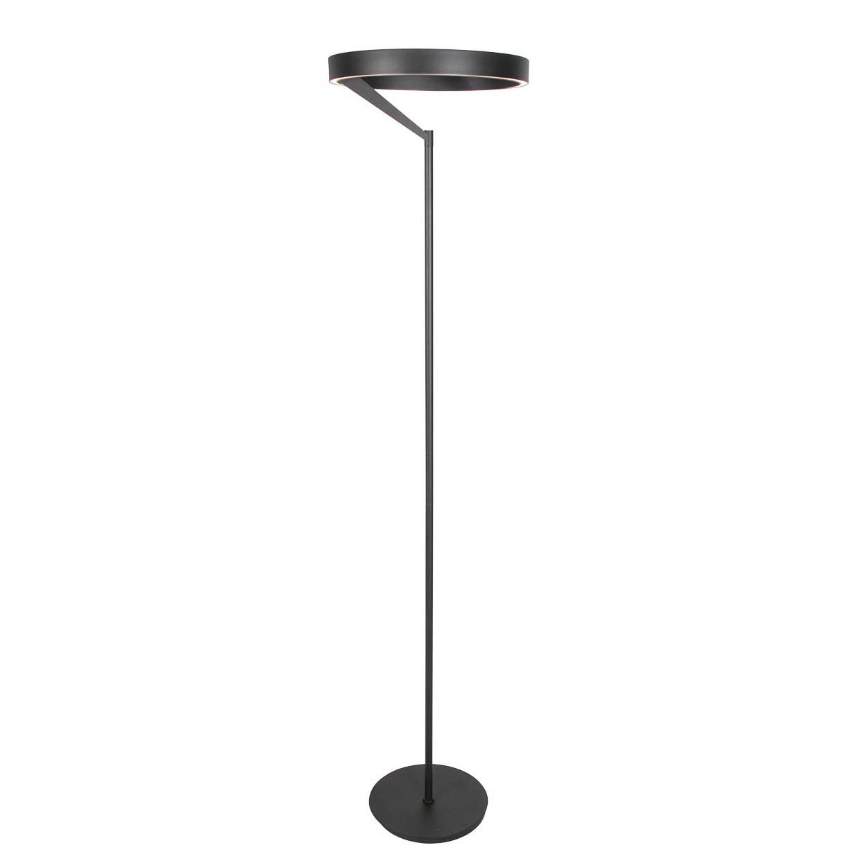 Ronde zwarte vloerlamp Mykty 4201ZW – Ø40 cm, 170 cm hoog, 5200 lumen, met vloerdimmer