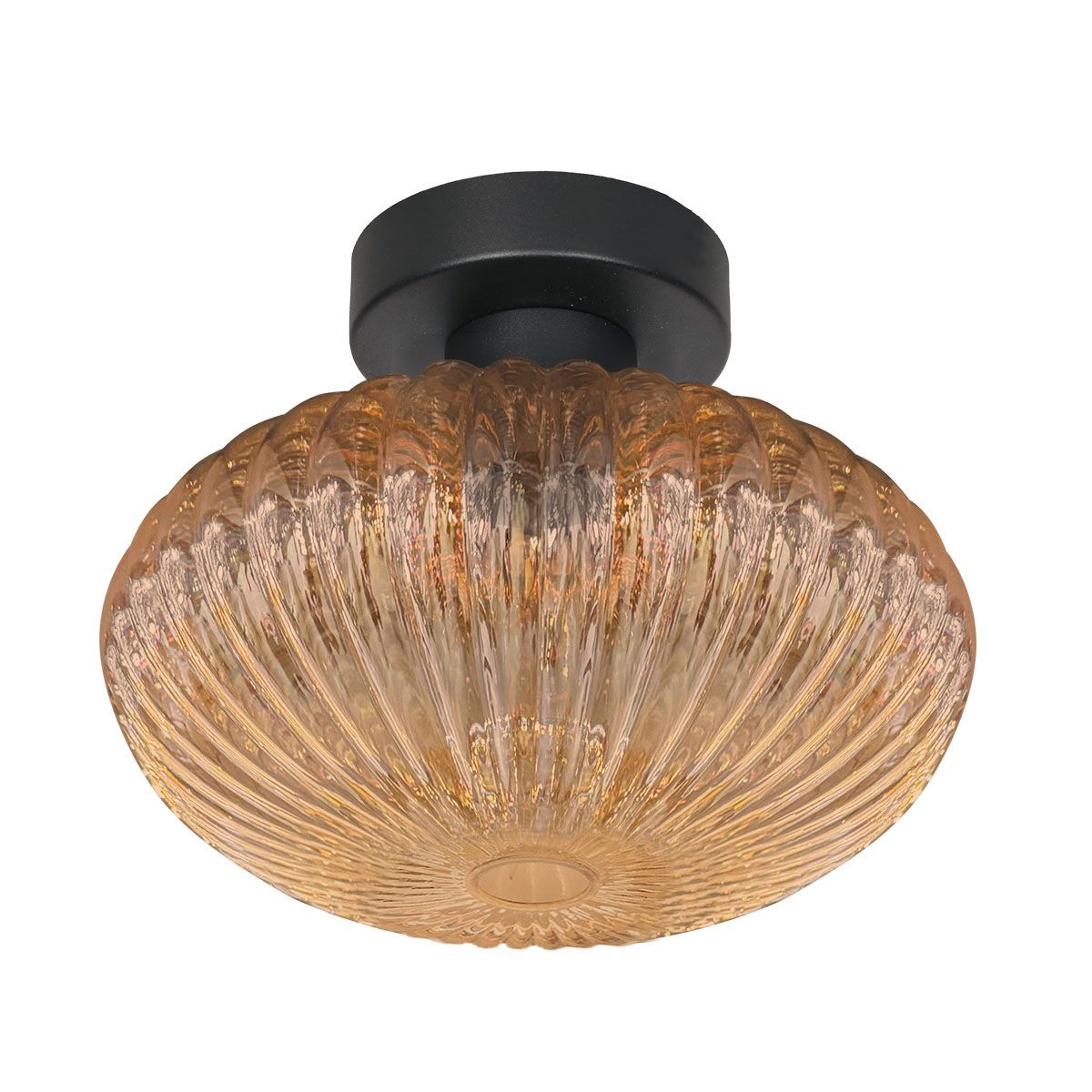 Plafondlamp Aurelio 4236ZW – met amberkleurig ufo ribbelglas