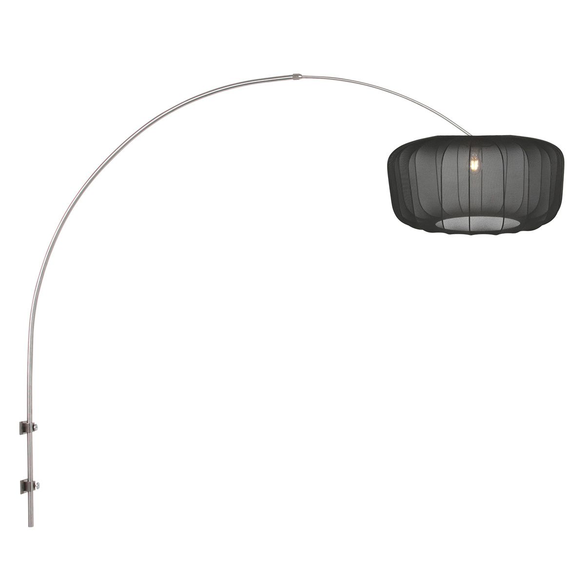 Boog wandlamp Vela Lino 4403ST staal met zwarte textiel kap