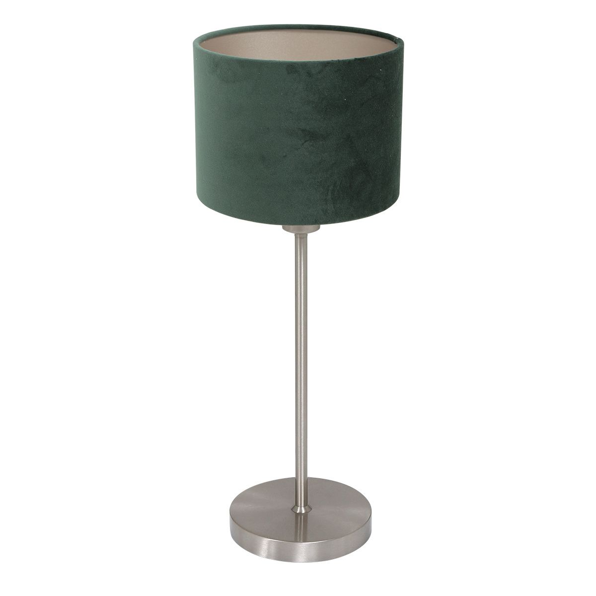 Tafellamp Noor 4416ST – Geborsteld staal met groene velours kap