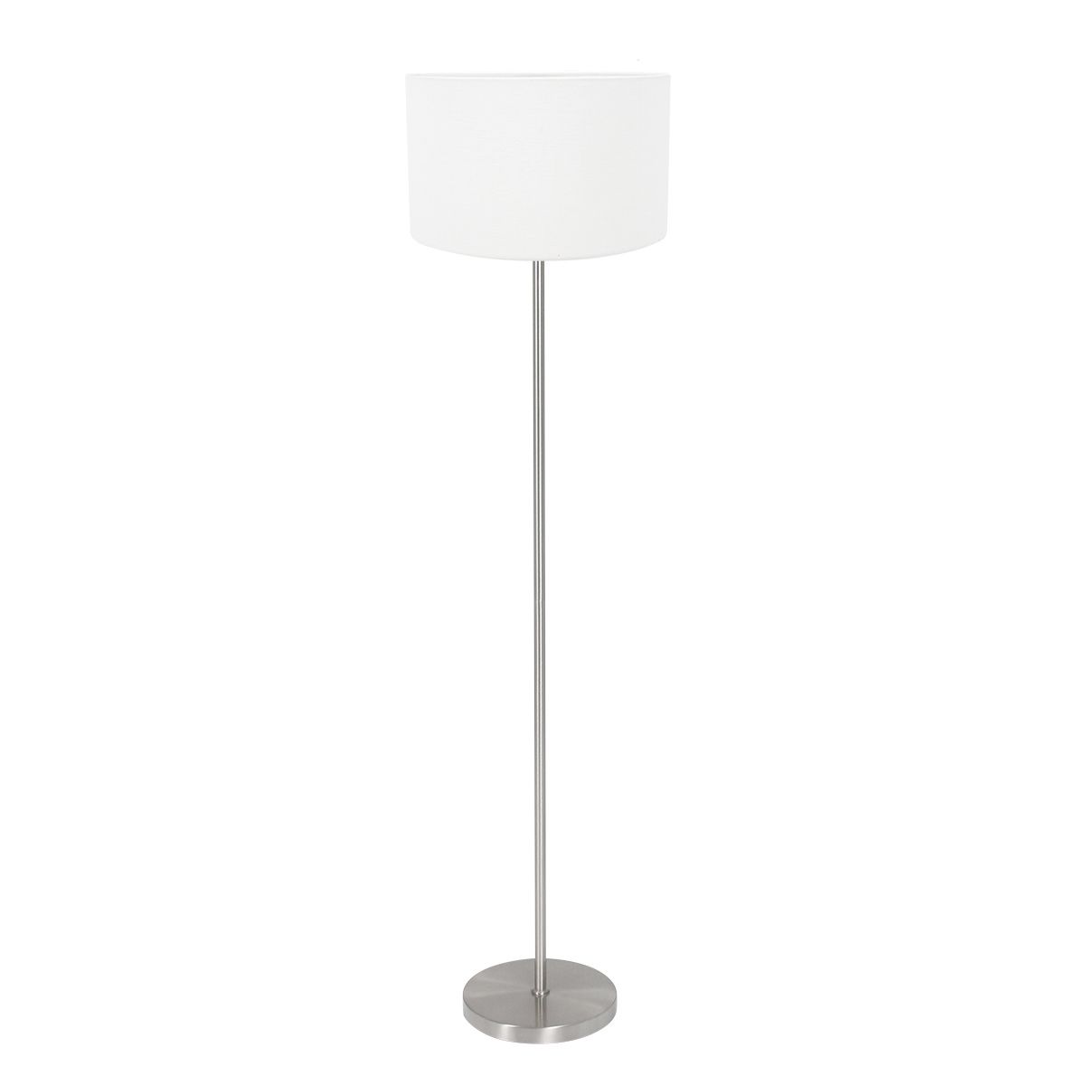 Vloerlamp Noor 4432ST – Geborsteld staal met grof wit linnen kap
