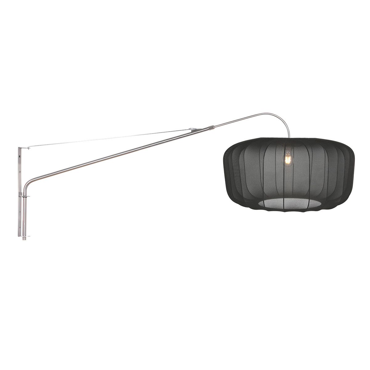Wandlamp Vela Lino 4447ST staal met zwarte textiel kap Ø60 cm