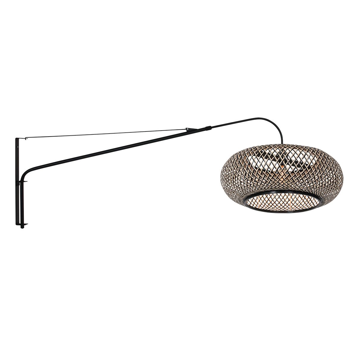 Wandlamp Maze Natural 4449ZW zwart met bamboe kap Ø60 cm