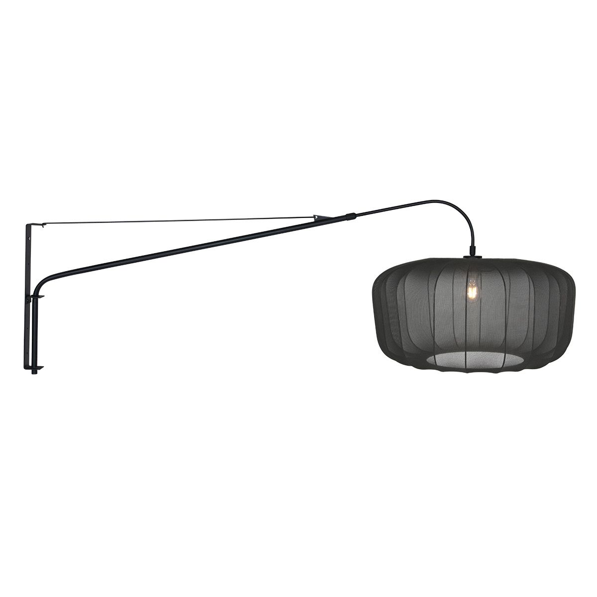 Wandlamp Vela Lino 4455ZW zwart met zwarte textiel kap Ø60 cm