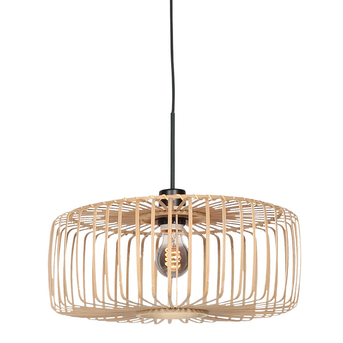 Hanglamp Breeza-Beach 4474ZW zwart met bamboe kap Ø40 cm
