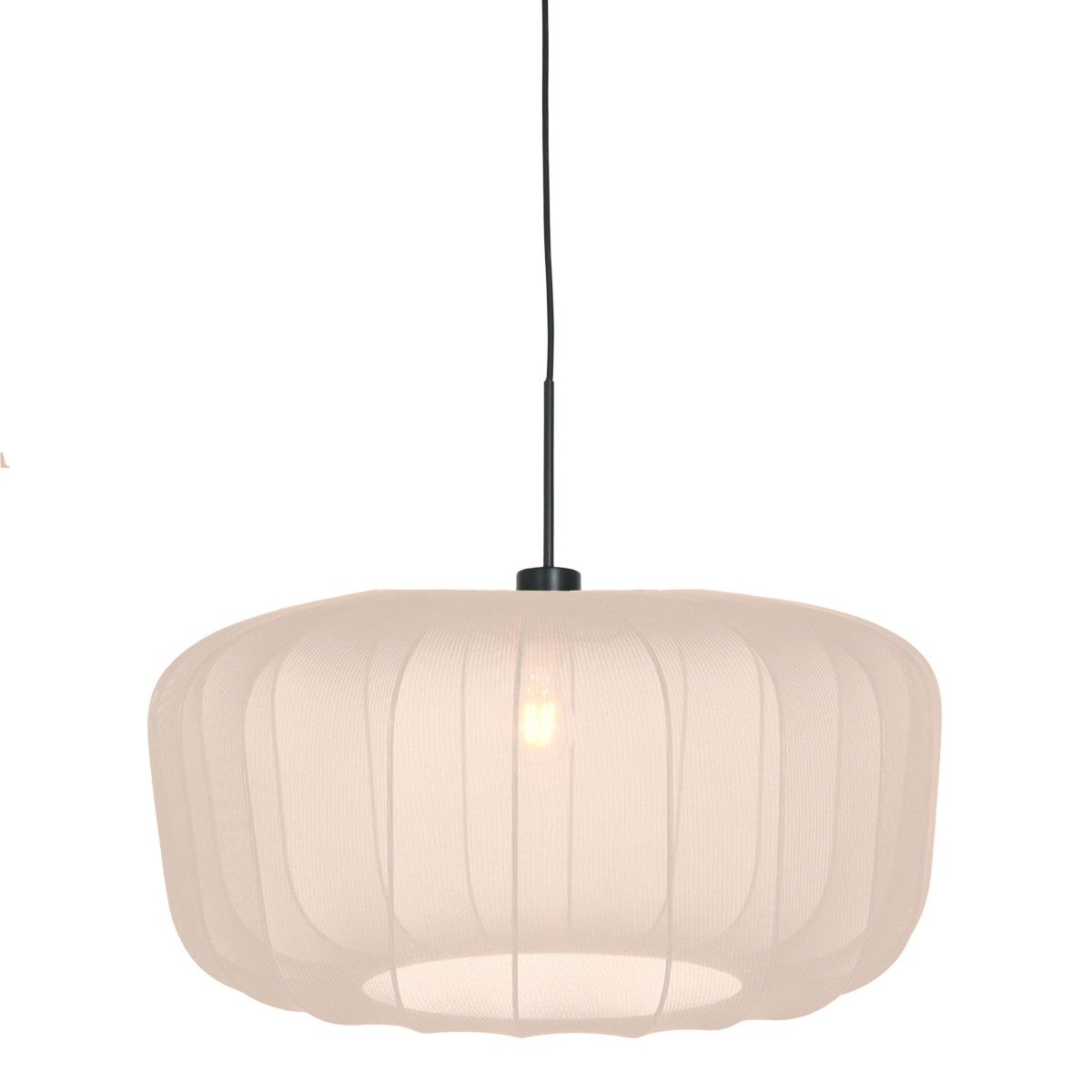 Hanglamp Vela Lino 4485ZW zwart met beige-crème textiel kap