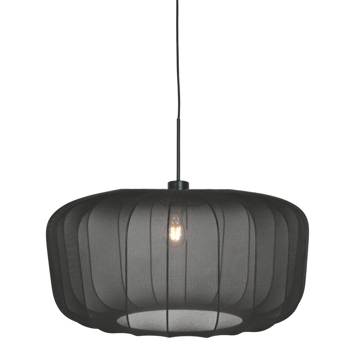 Hanglamp Vela Lino 4486ZW zwart met zwarte textiel kap Ø60 cm