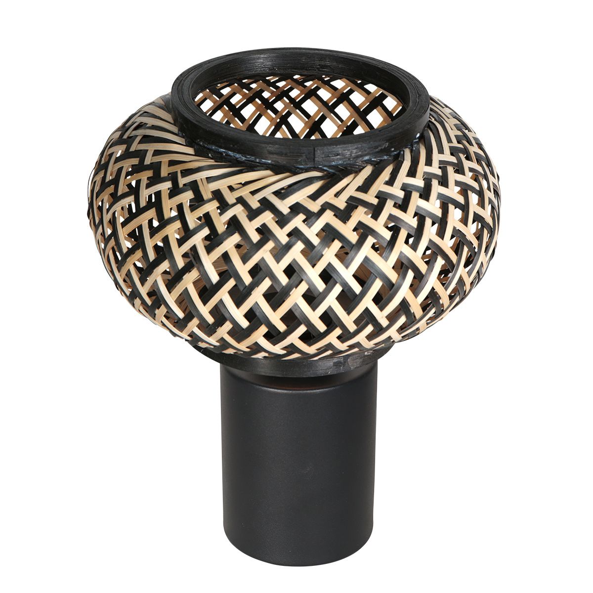 Nox Light 4498ZW – tafellamp met bamboe kap en zwart design