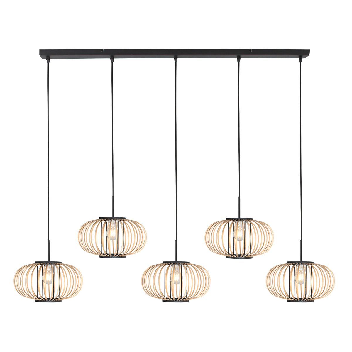 Hanglamp Silva 4529ZW – 5-lichts bamboelamp voor eettafel