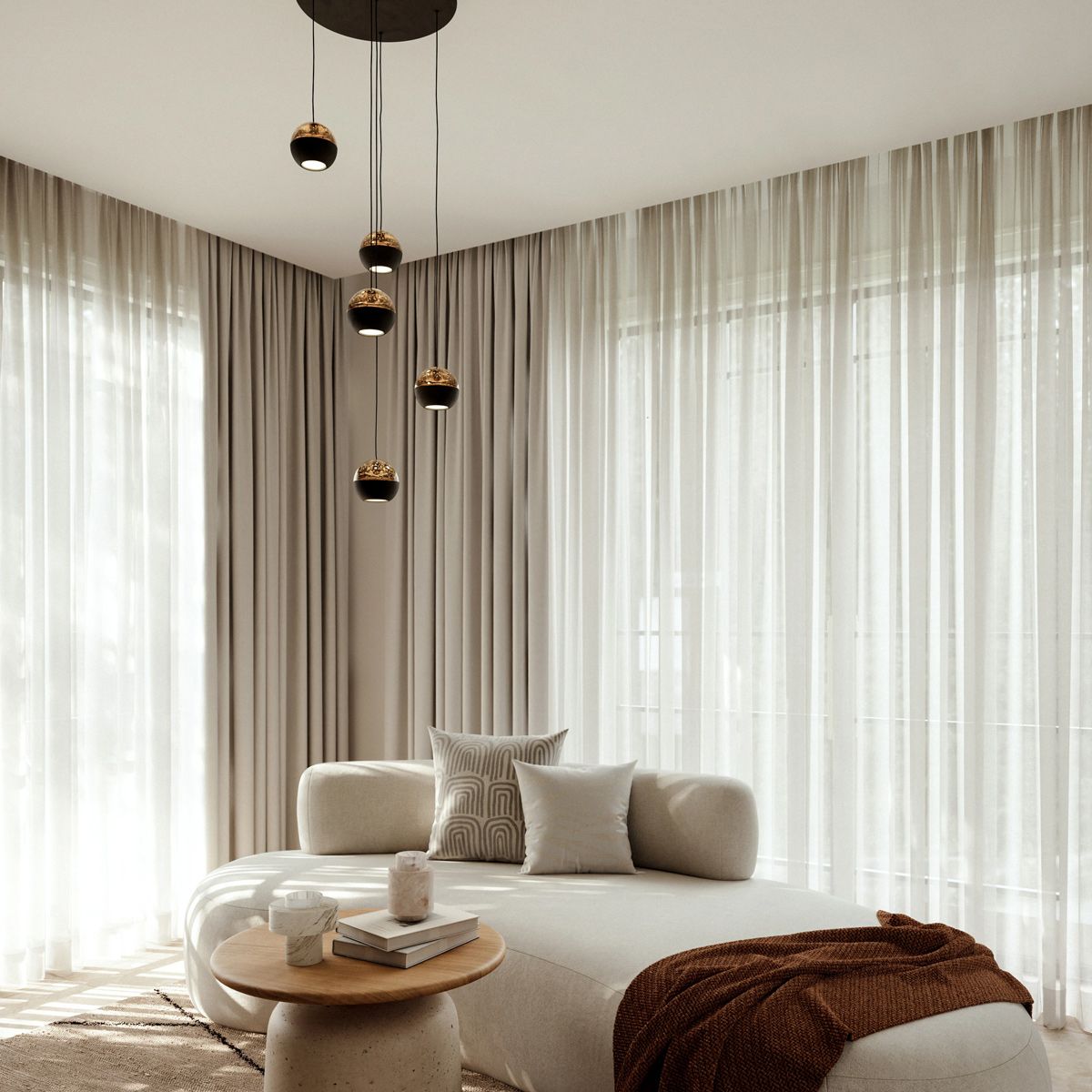 Belluno 4585ZW – 5-lichts ronde hanglamp met cable lift