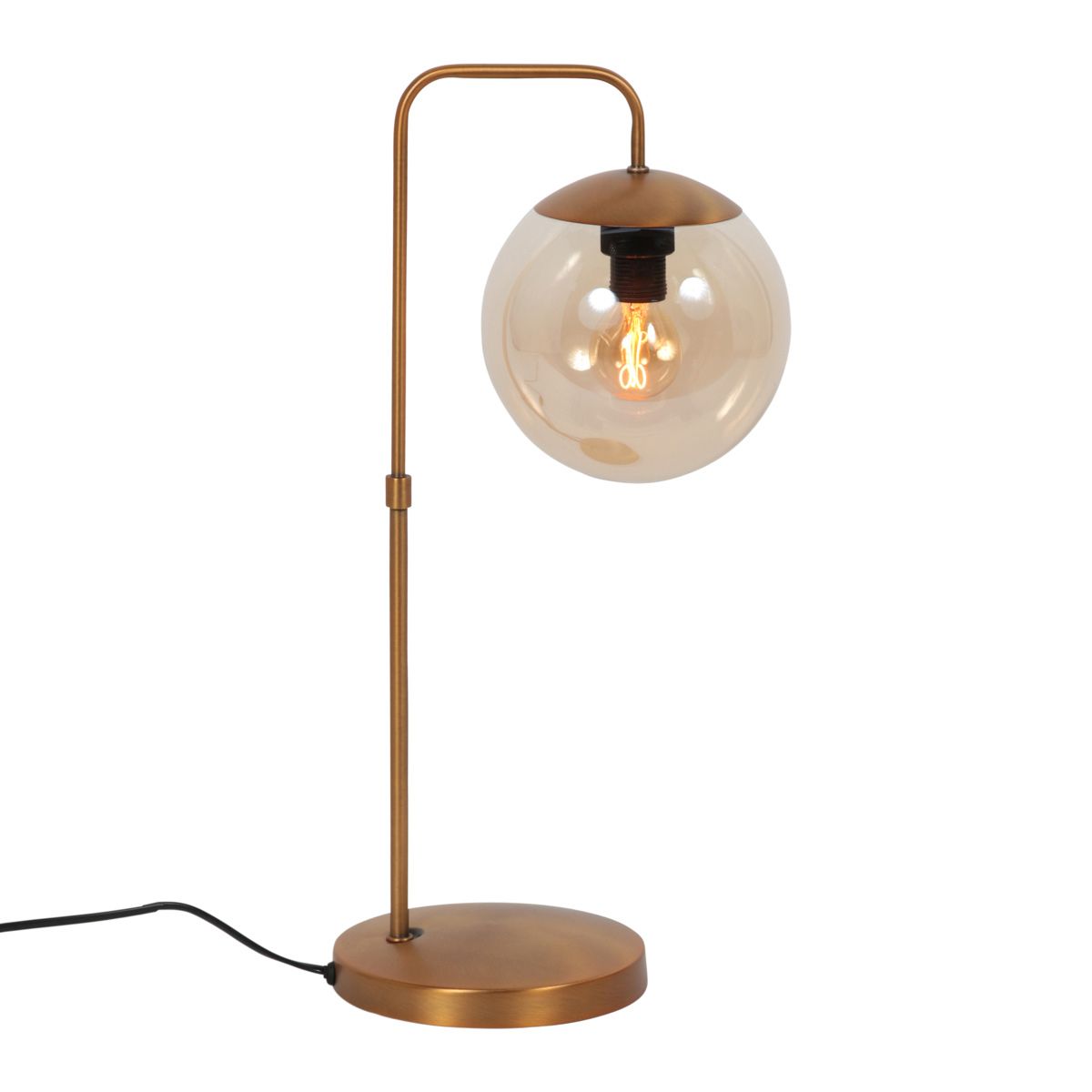 Tafellamp Bollique 4610BR bronskleurige lamp met amber glas
