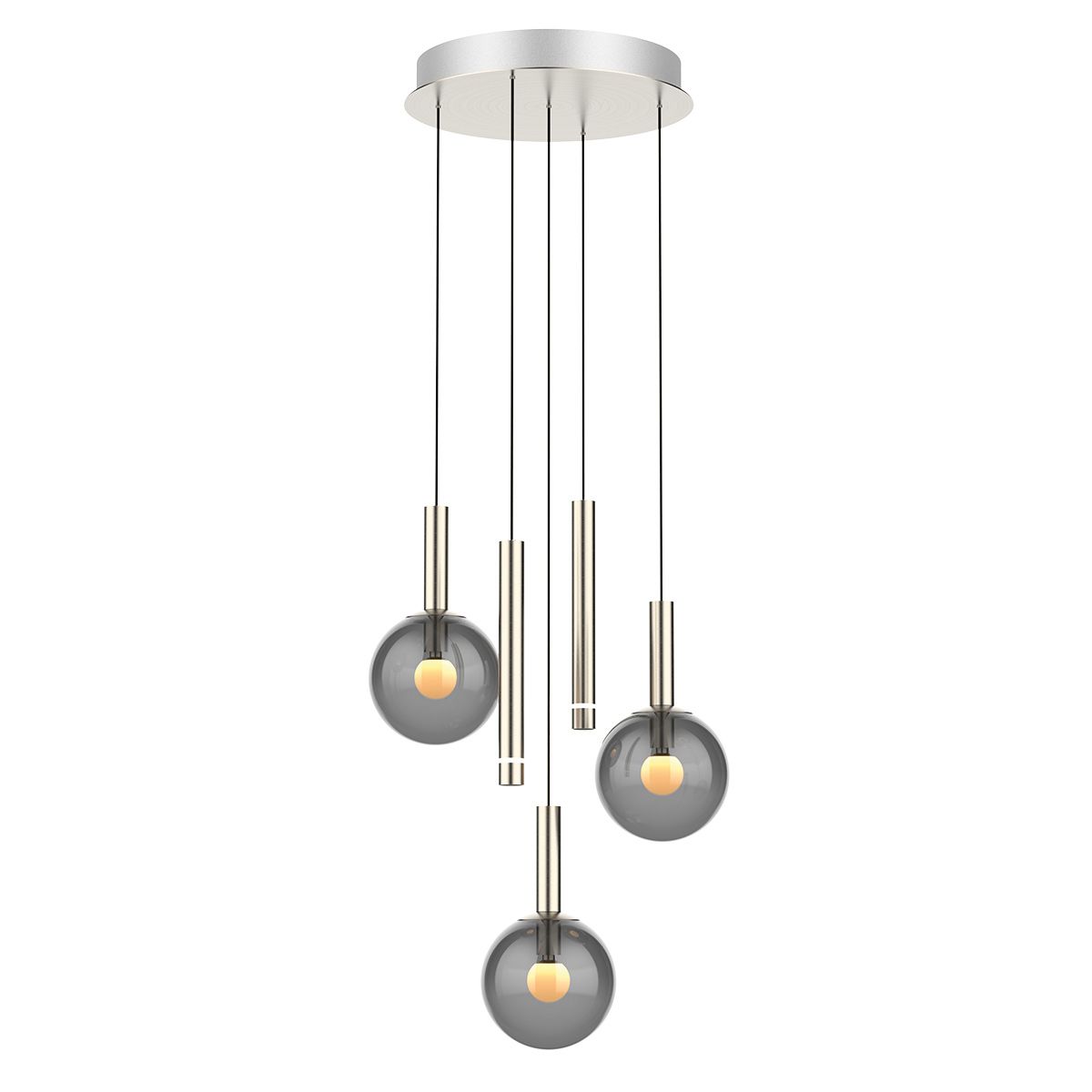 Stalen hanglamp Volari 4718ST, 5-lichts met smoke glas