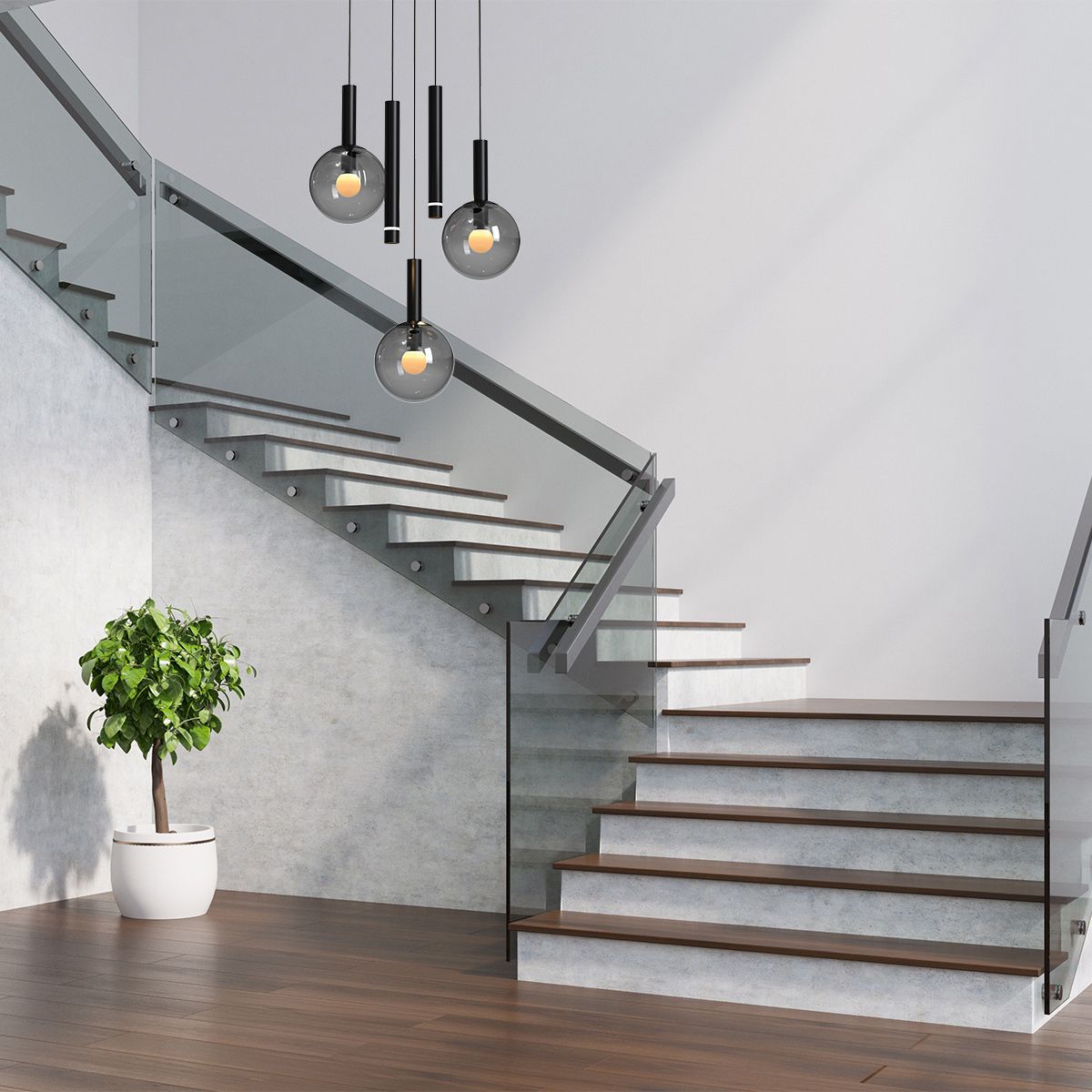 Zwarte hanglamp Volari 4718ZW, 5-lichts met smoke glas