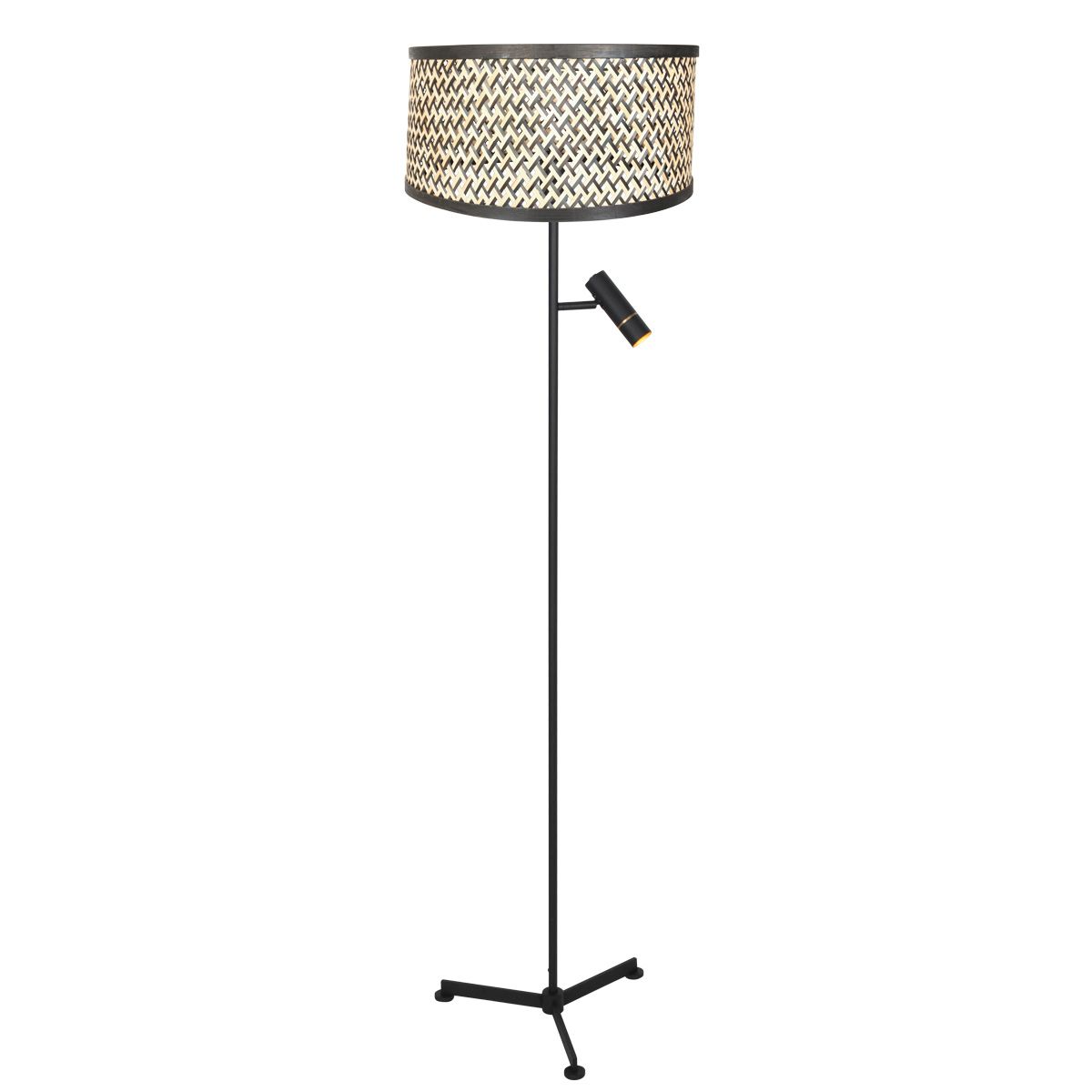 Vloerlamp Stang 4832ZW met leeslicht en gevlochten bamboe kap