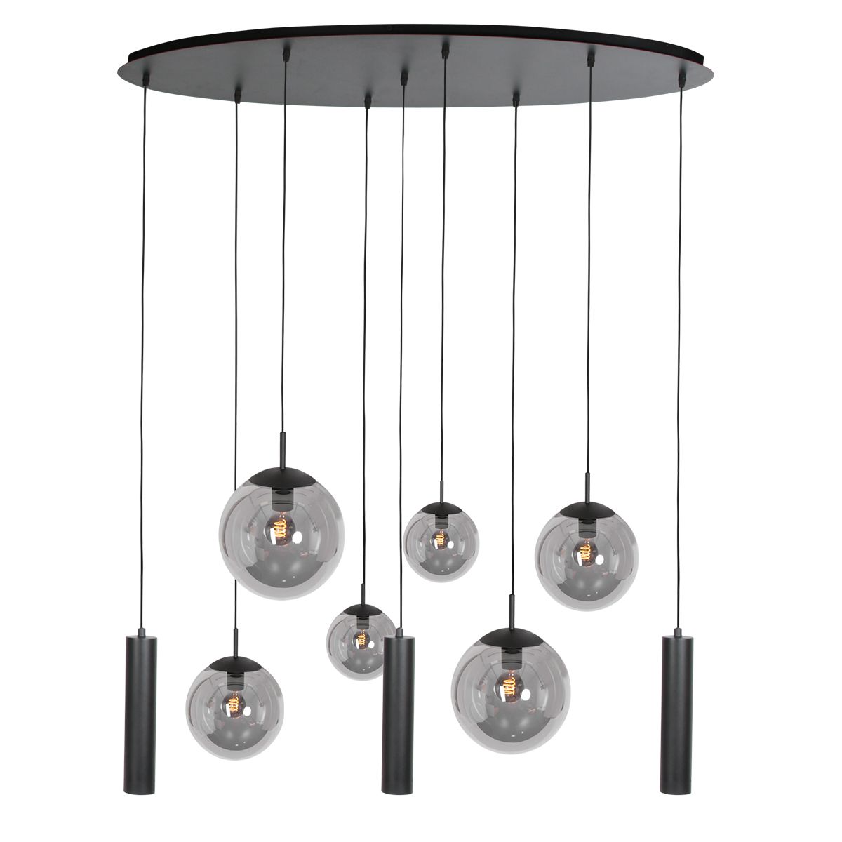 Zwarte hanglamp Bollique 4846ZW, 9-lichts design voor eettafel