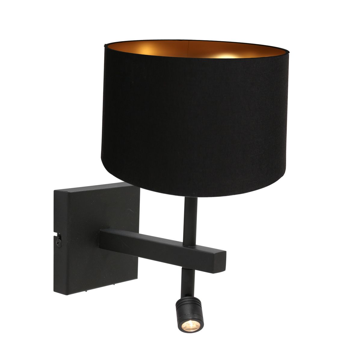 Zwarte wandlamp Stang 7193ZW met leeslamp en zwart linnen kap