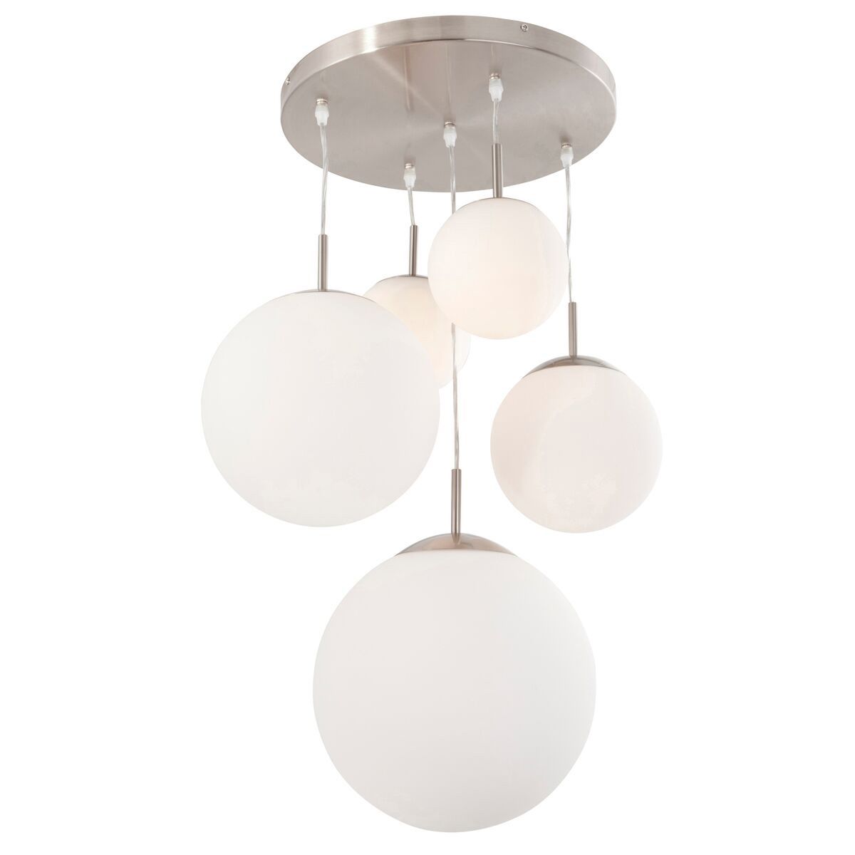 Hanglamp Bollique 7376ST staal 5 lichts met mat wit glas