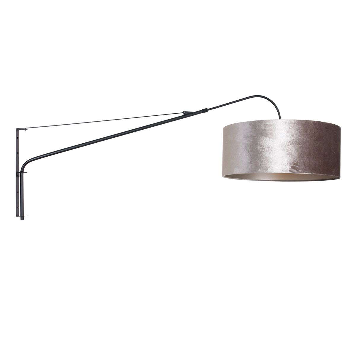 Wandlamp Elegant Classy 8134ZW zwart met grijze velours kap Ø50 cm